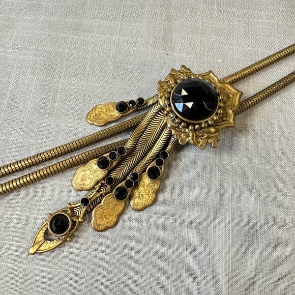 Vintage Jack Smile Egyptian Revival Art Deco Style Brass Bolo Necklace - Picture 13 of 16